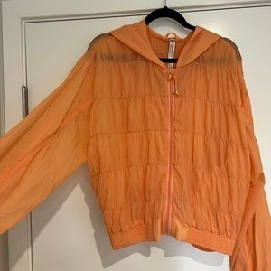 Free People Movement Orange Ruched Zip-up Jacket